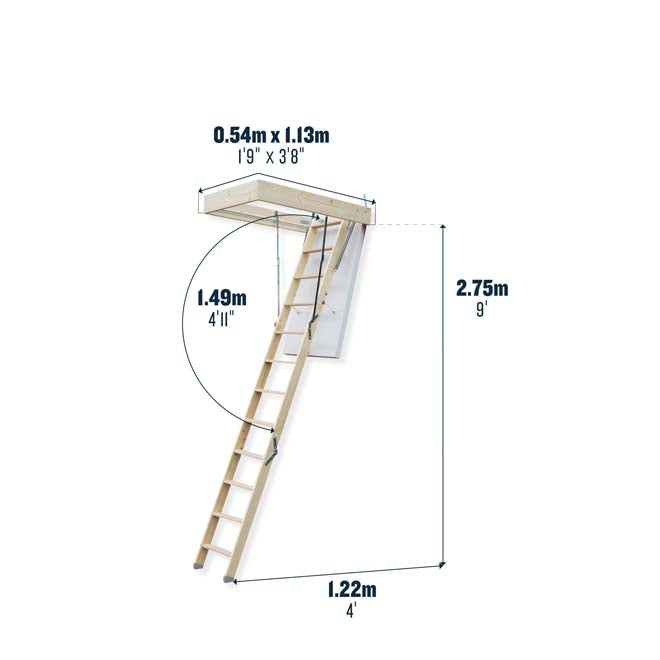 Werner Easi-Build Timber Loft Ladder Complete With Hatch Dimensions