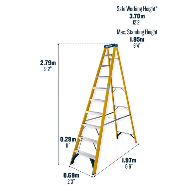 10 Tread Werner 716 Swingback Step Ladder Dimensions