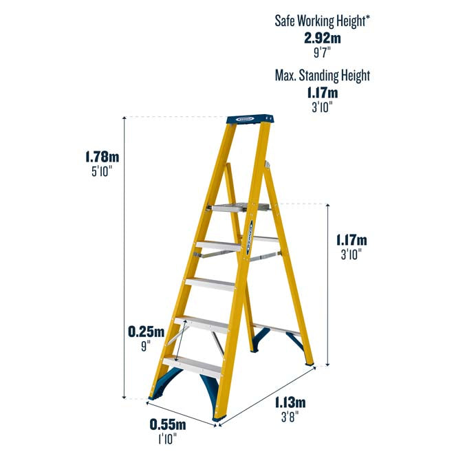 Werner Fibreglass Platform Stepladder 5 Tread