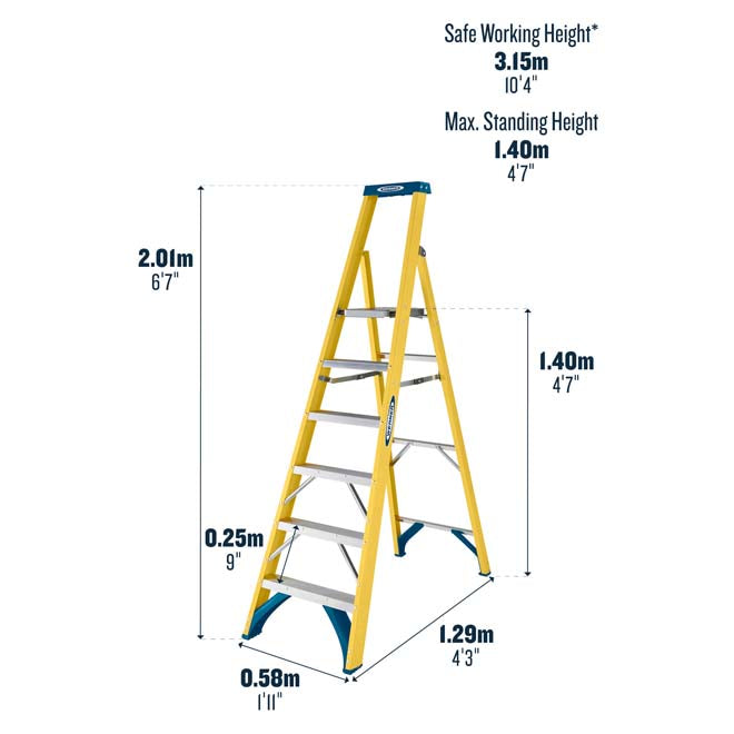 Werner Fibreglass Platform Stepladder 6 Tread
