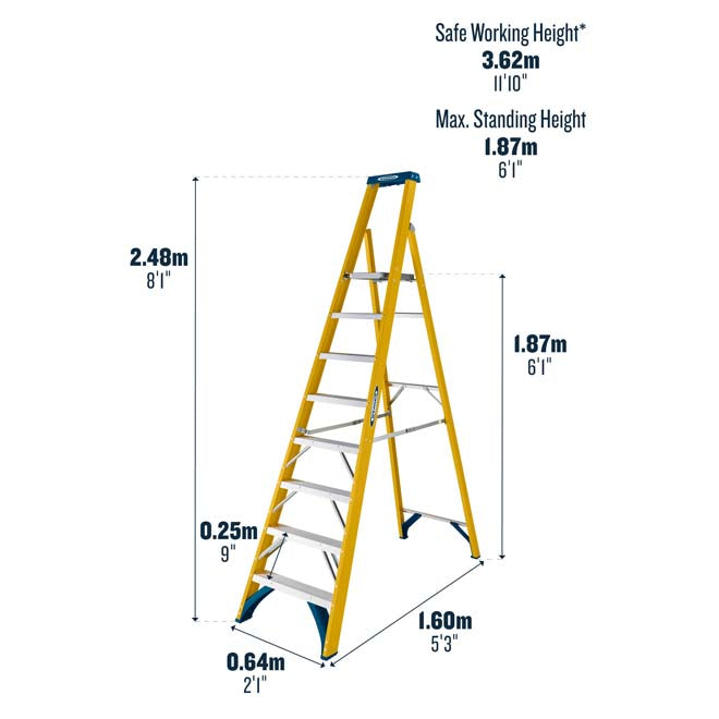 Werner Fibreglass Platform Stepladder 8 Tread