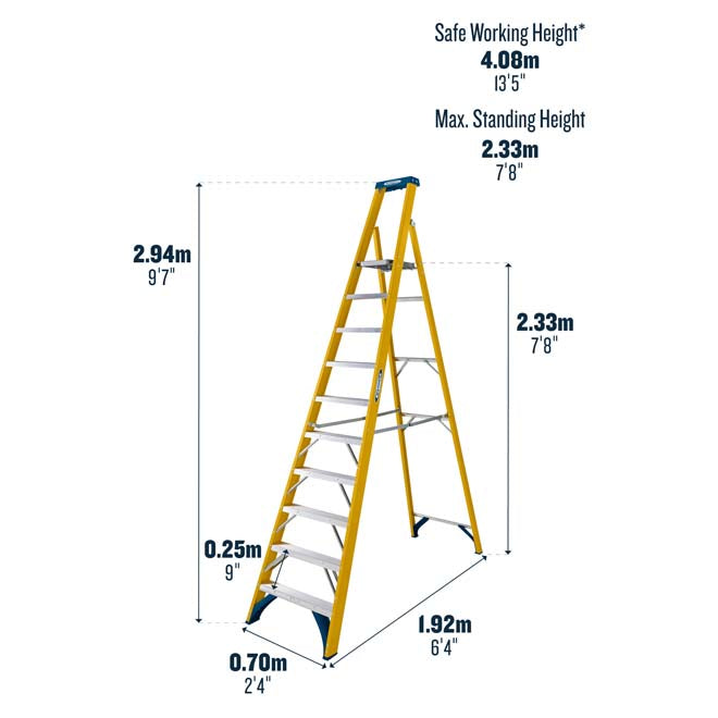 10 Tread Werner 717 Fibreglass Platform Step Dimensions