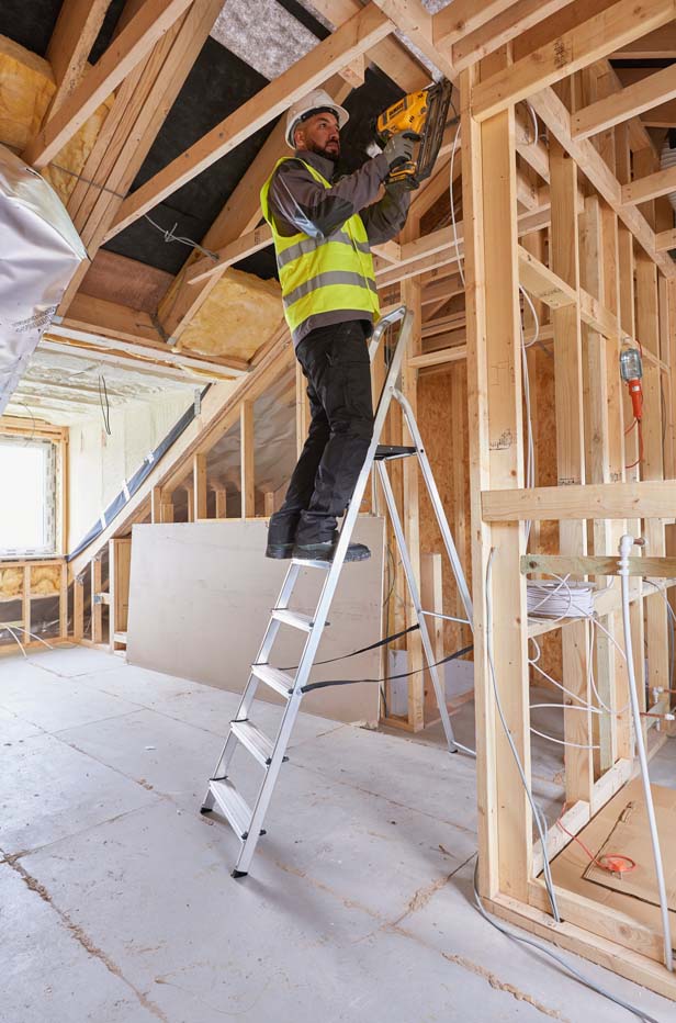 Werner High Handrail Platform Step Ladder - 7 Tread - In Use