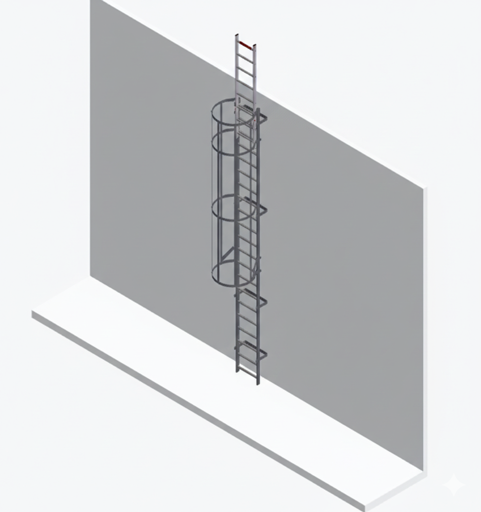 Certified Galvanised Steel Hatch Fixed Ladder With Extendable Exit and Safety Cage