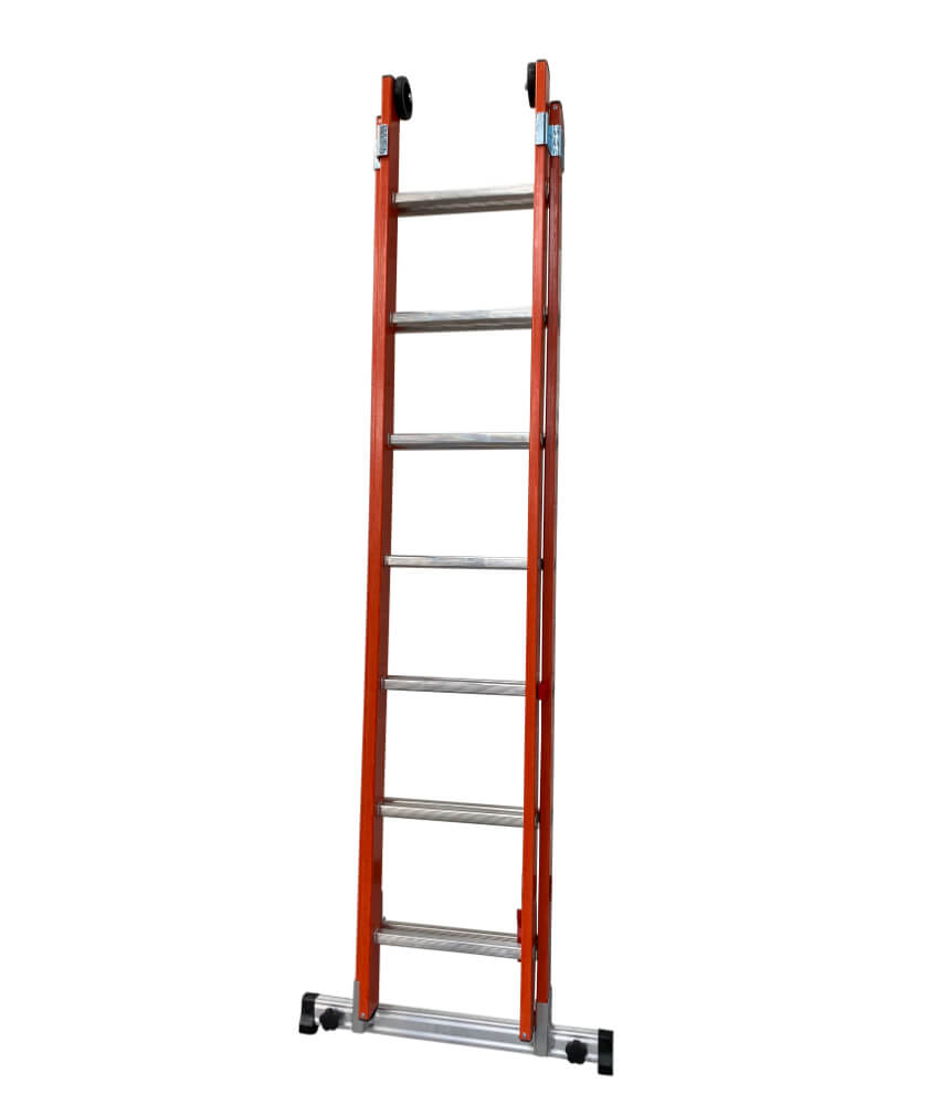 GRP Double Section Fibreglass Extension Ladder With Retractable Stabiliser Bar - 2 x 7