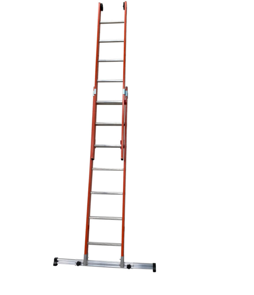 GRP Double Section Fibreglass Extension Ladder With Retractable Stabiliser Bar - 2 x 7