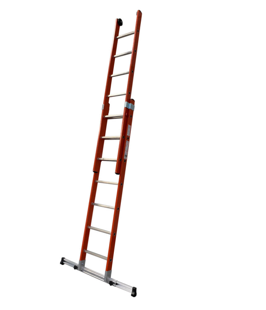 GRP Double Section Fibreglass Extension Ladder With Retractable Stabiliser Bar - 2 x 9