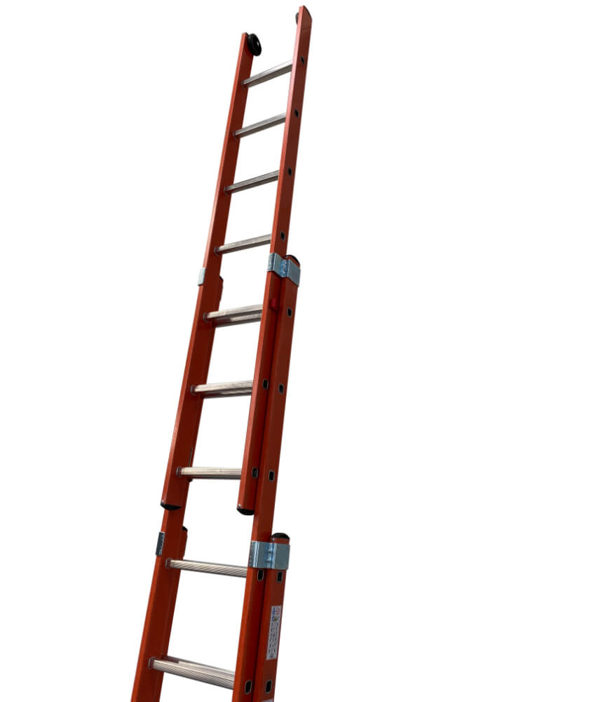 GRP Triple Section Fibreglass Extension Ladder With Retractable Stabiliser Bar - 3 x 11