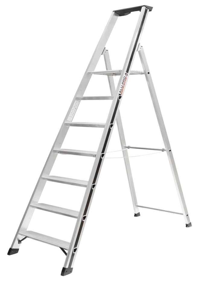 Hymer Aluminium Step Ladder With Tool Tray- 7 Tread Zoomed in