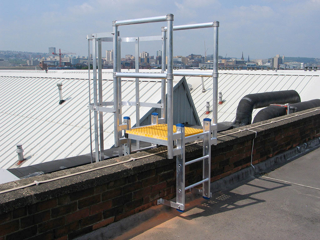 Fixed Vertical Ladder with Safety Cage, Walkthrough & Parapet