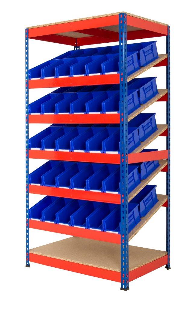 Kanban Sloping Shelving Unit With Plastic Bins