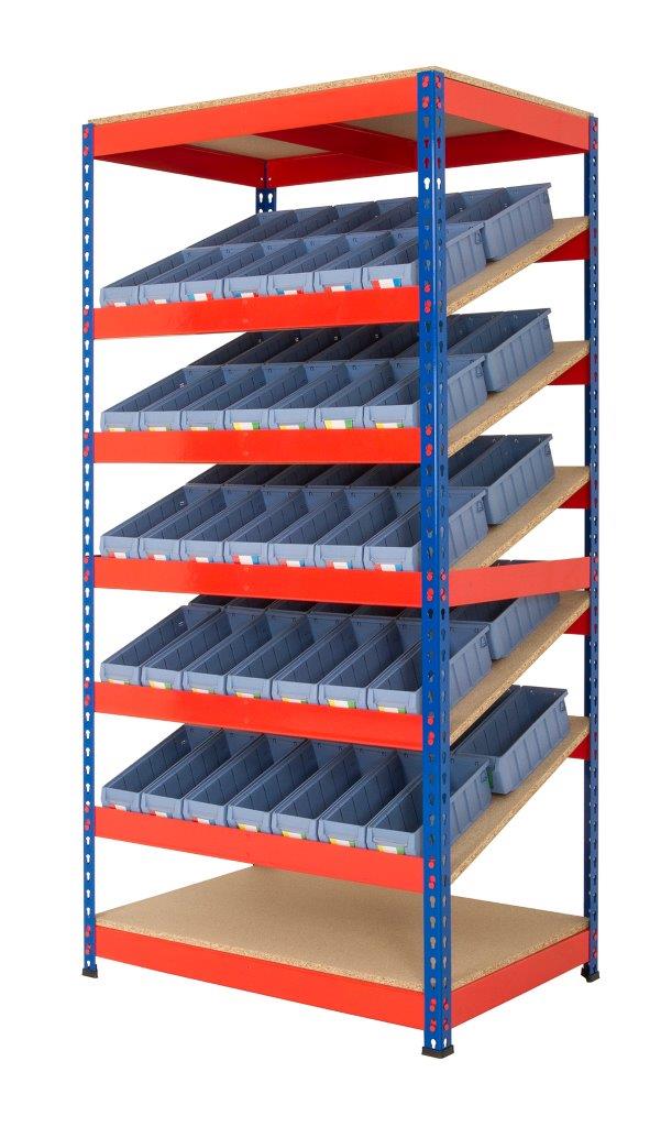 Kanban Sloping Shelving Unit With 70 Shelf Trays