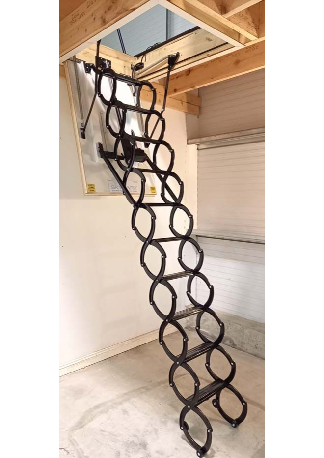 Skylark Electric Steel Concertina Loft Ladder - 3.2 m - open loft ladder - side on view