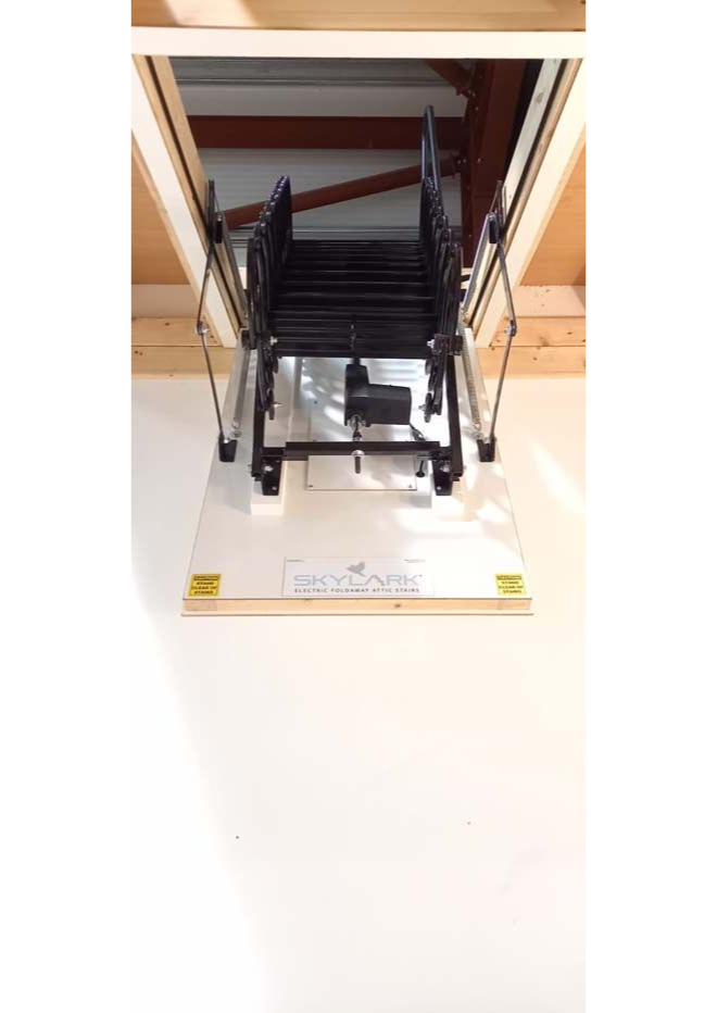 Skylark Electric Steel Concertina Loft Ladder - 3.2 m - closed loft ladder open hatch - forward facing