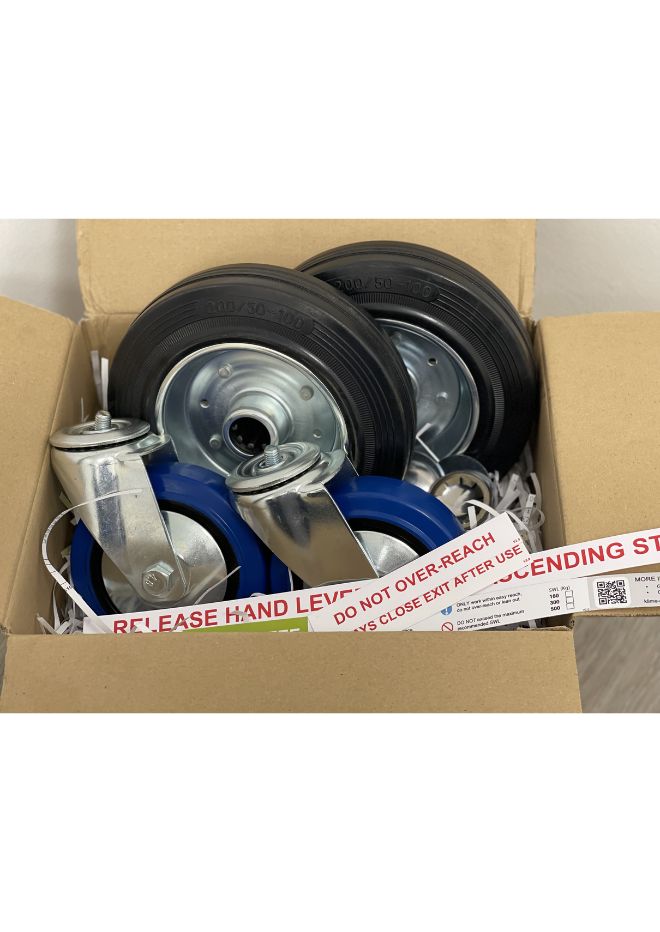 Klime-ezee Refurb Pack B - Including Wheels & Castors - everything that is included in the kit shown in a box