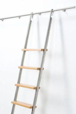 Stainless Steel Rolling Ladder With Timber Treads