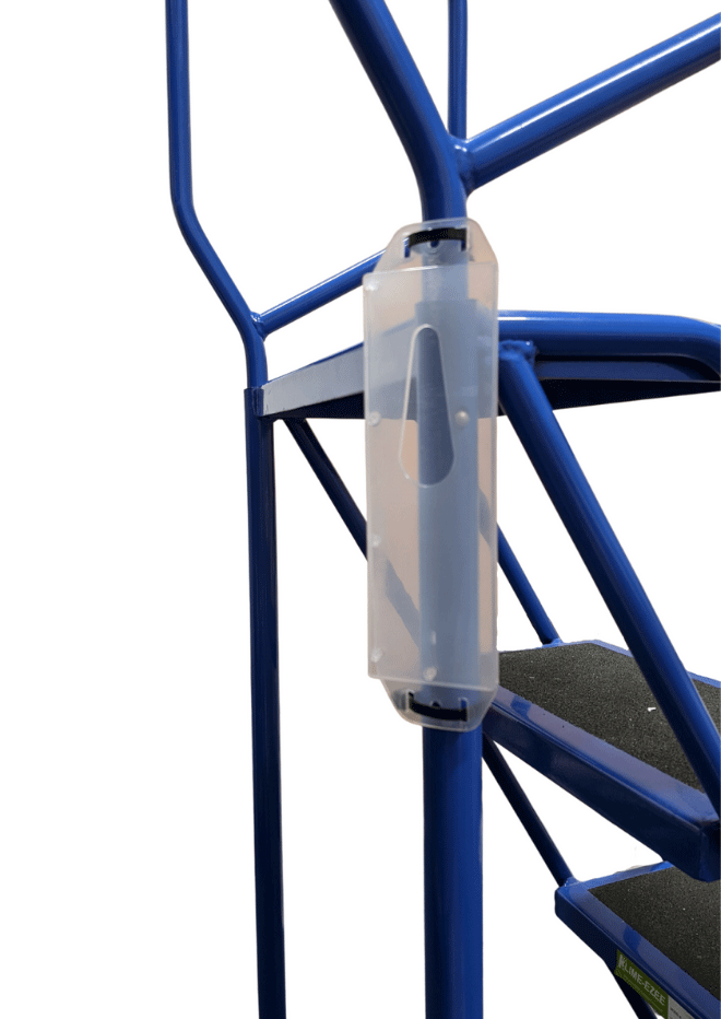 Ladder log tag holder on a warehouse step