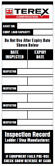 Personalised Ladder Log Tag for Terex Corp