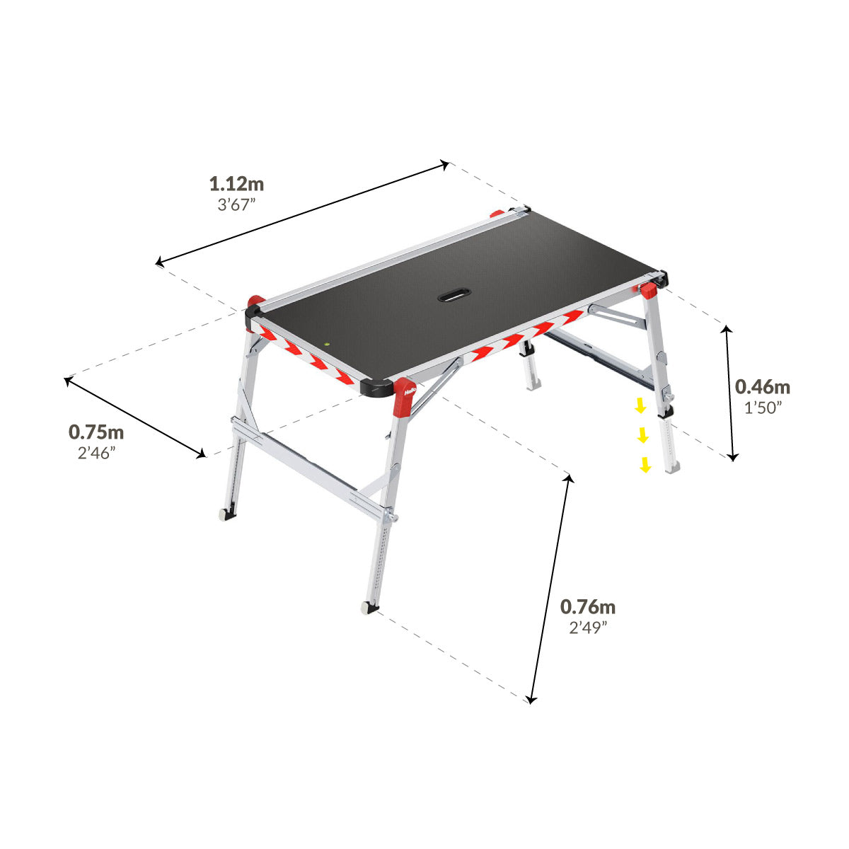 TP Plus - 2 in 1 Work Platform On Stairs Dimensions