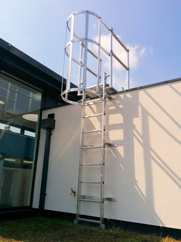 Fixed Vertical Ladder with Safety Cage, Walkthrough & Parapet