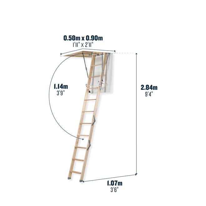 Werner Stowaway Compact 4 Section Timber Loft Ladder Dimensions