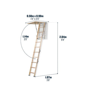 Werner Stowaway Compact 4 Section Timber Loft Ladder Dimensions