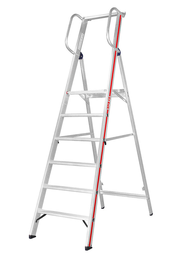 Hymer Wide Platform Step Ladder With Handrails - 6 Tread