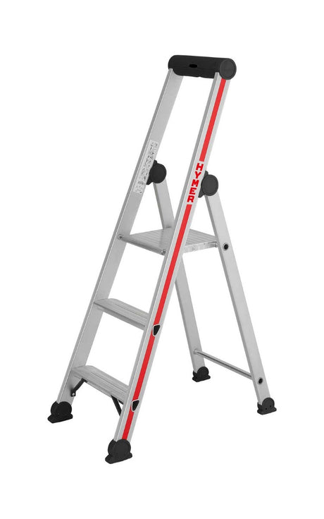 Hymer Anodised Platform Step Ladders With Tool Tray - 3 Tread