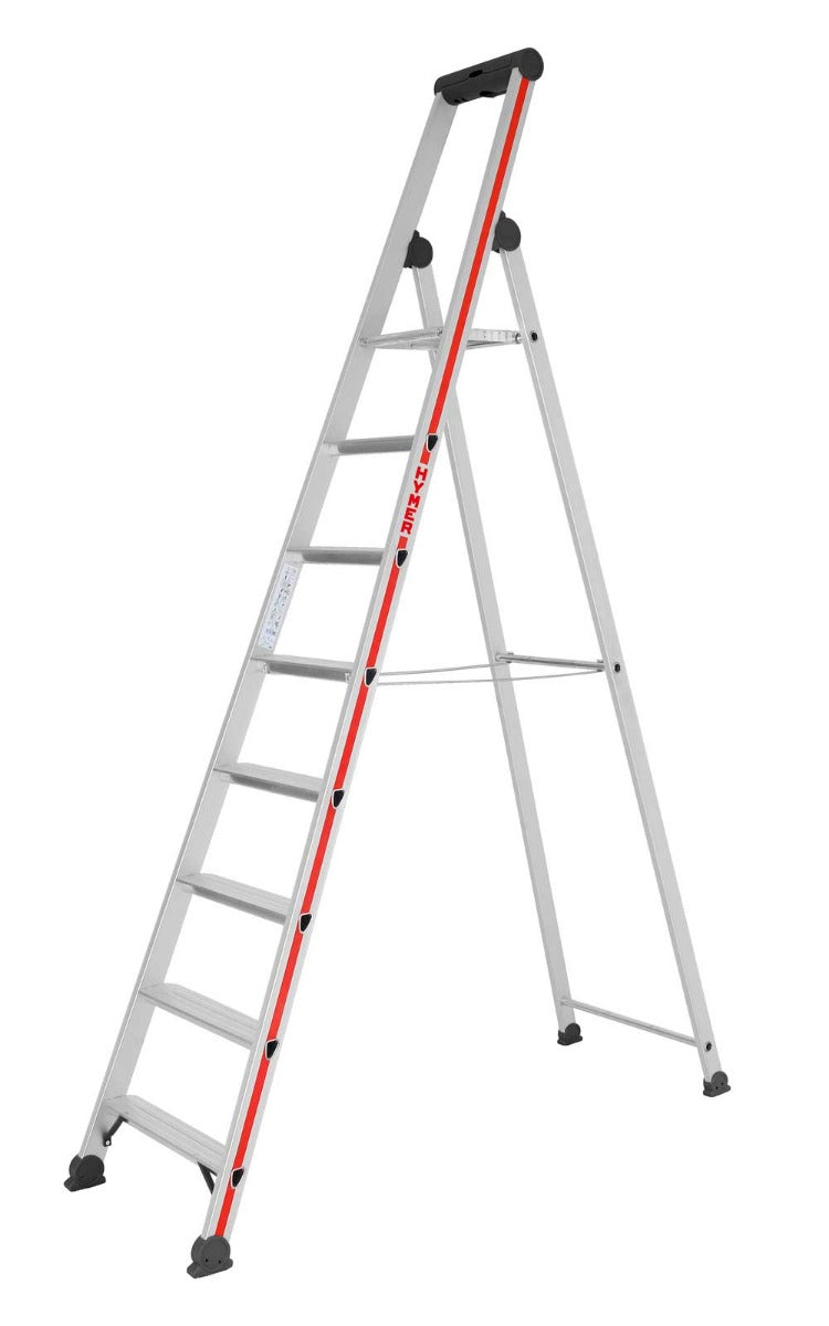 Hymer Anodised Platform Step Ladders With Tool Tray - 8 Tread