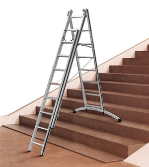 Hymer Aluminium Combination Ladder With Adjustable Stabiliser On Stairs