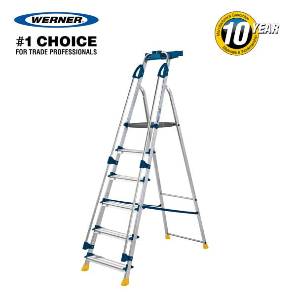 Werner Blue Seal Platform Stepladders with Handrails