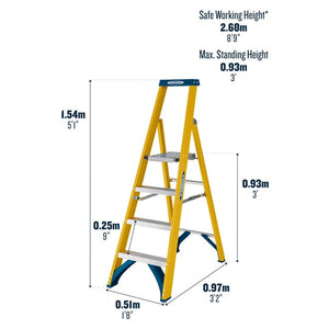 Werner Fibreglass Platform Stepladder 4 Tread
