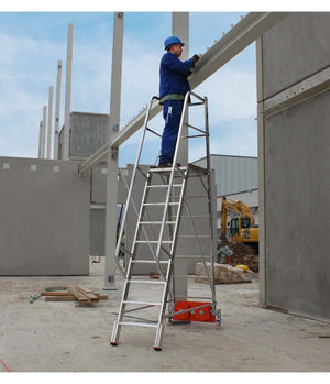 Krause Variocompact Platform Warehouse Ladders In Use - Construction