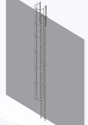 Krause Galvanised Steel Vertical Ladders With Optional Walkthrough, Hoops & Crossover - 7.28m