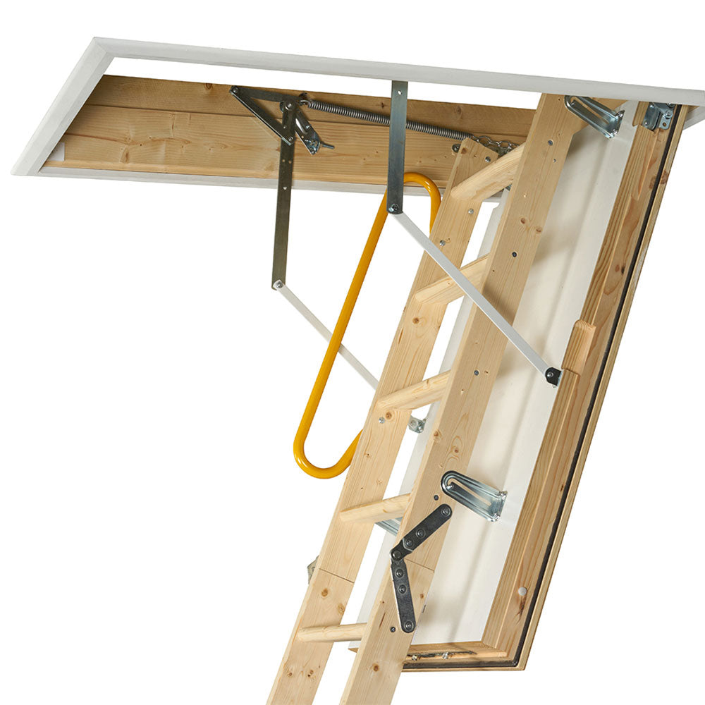 Luxfold 3 Section Wooden Loft Ladder With 87mm Insulated Hatch - open side view