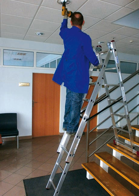 Krause Corda 5 Way Combination Ladder - 3 x 7 Rung - being used on stairs