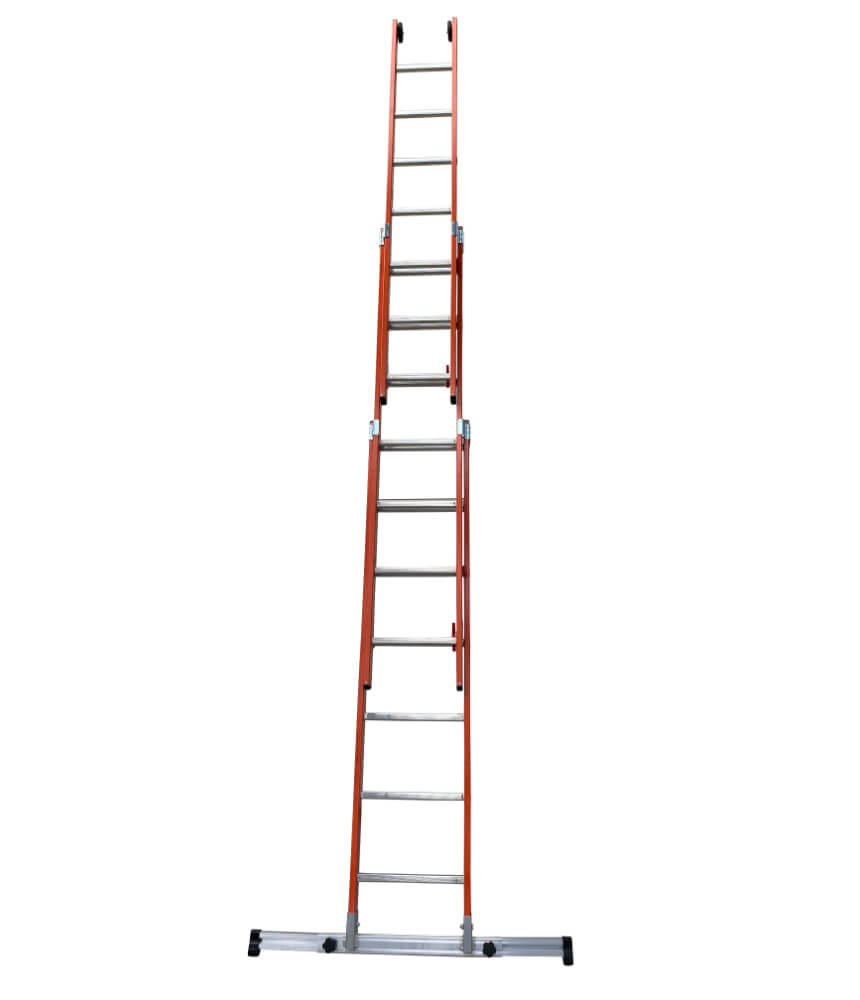 GRP Triple Section Fibreglass Extension Ladder With Retractable Stabiliser Bar - 3 x 11