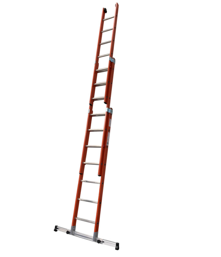 GRP Triple Section Fibreglass Extension Ladder With Retractable Stabiliser Bar - 3 x 11