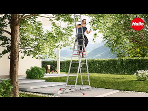 Hailo Profilot Combi Ladders with Adjustable Stabiliser - 2 x 9 + 1 x 8 rungs