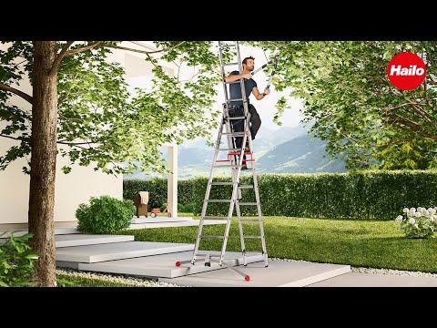 Hailo Profilot Combi Ladders with Adjustable Stabiliser - 2 x 6 + 1 x 5 rungs