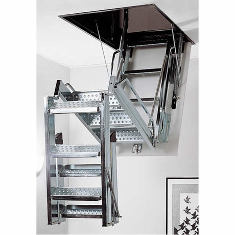 Roof Opening Folding Steel Access Ladder - 3.50m White