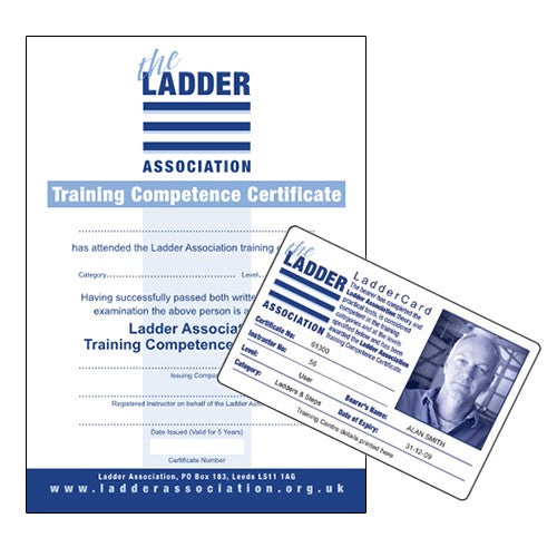 Ladder Association card and certificate from the Ladder Users & Inspectors Course 