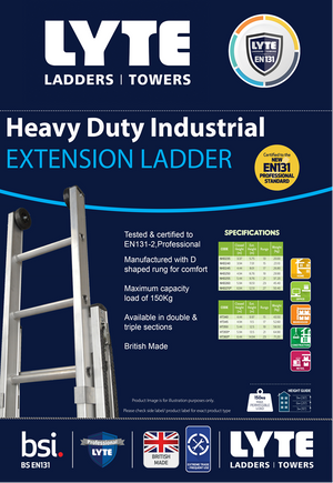 Lyte EN131 Professional 2 Section Rope Operated Extension Ladder 