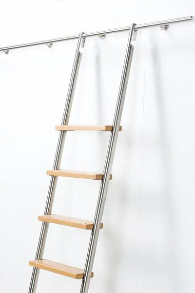 Stainless Steel Rolling Ladder With Timber Treads