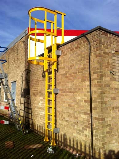 Fibreglass GRP Vertical Access Ladder with Hoops & Walkthrough - 8 m ...