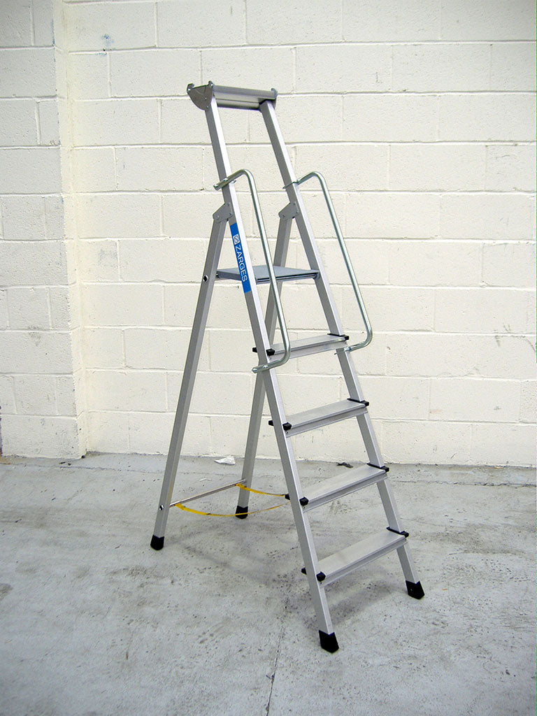 Zarges Z600 Anodised Step Ladders with Handrails